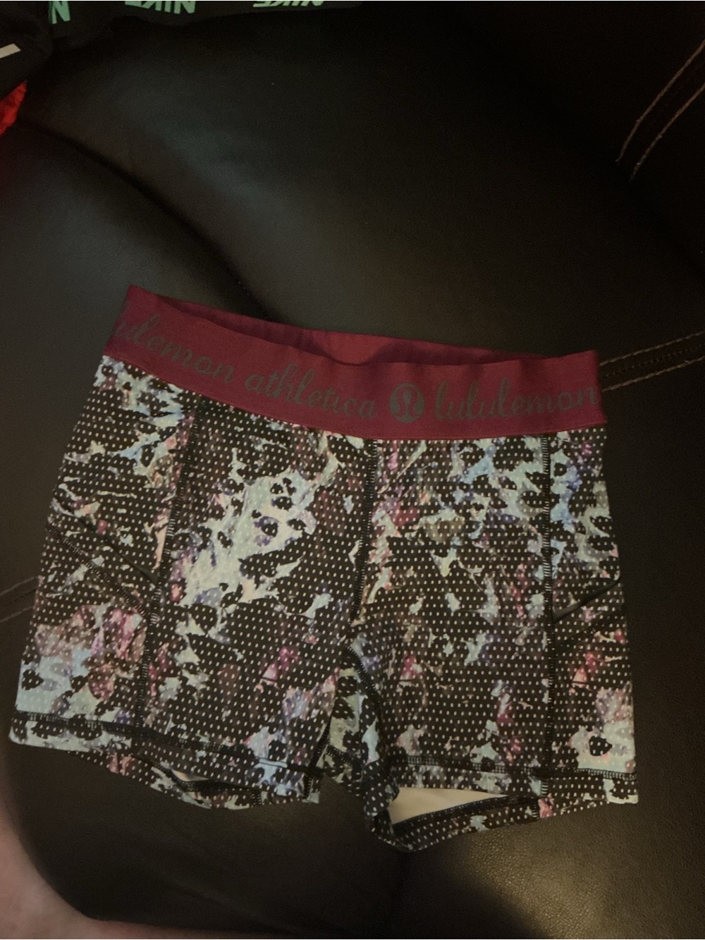 lululemon athletica Maroon Waistband Floral Print Athletic Shorts